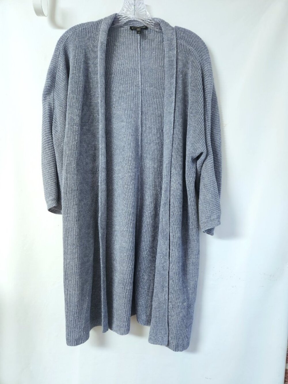 Eileen Fisher Organic Linen Melange Open Front Cardigan Blue M Kimono